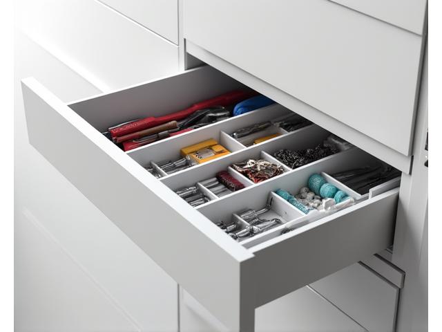 Wide, shallow modular drawer for tools and craft supplies.